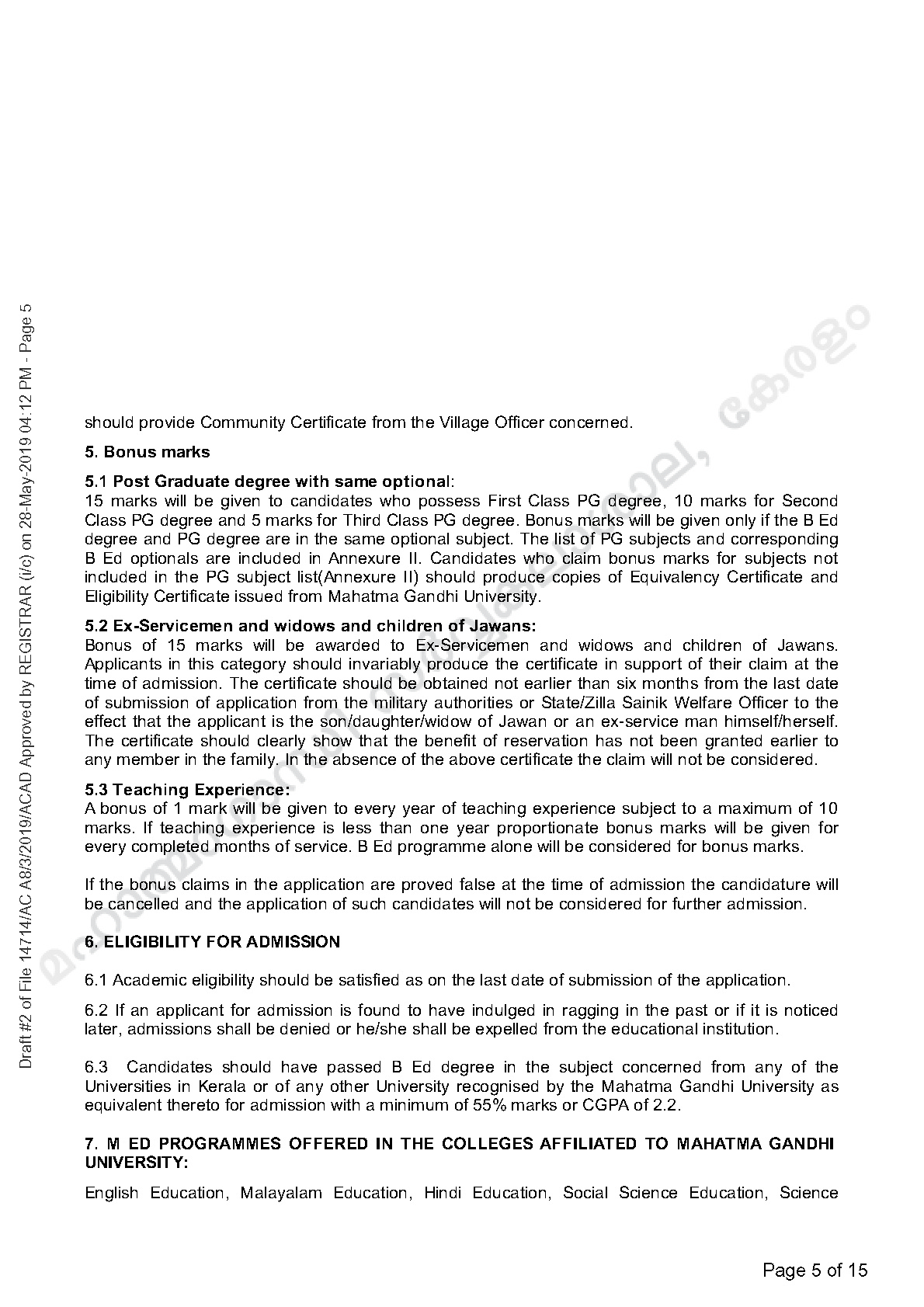MG University M Ed Prospectus and Application form 2019 2020 - Notification Image 5