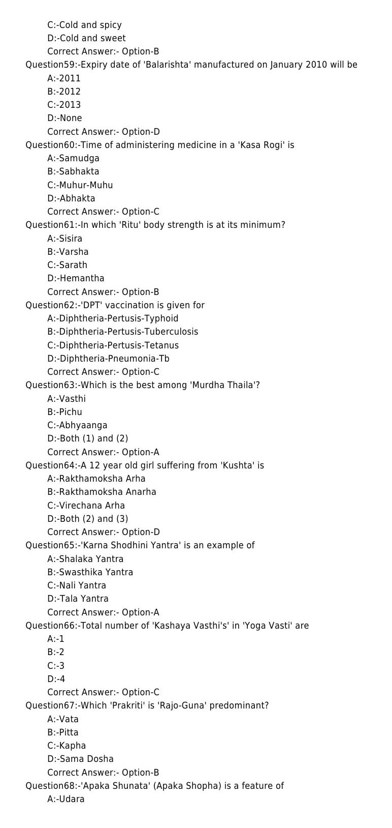 KPSC Nurse Grade II Ayurveda Exam Question 142017OL 7