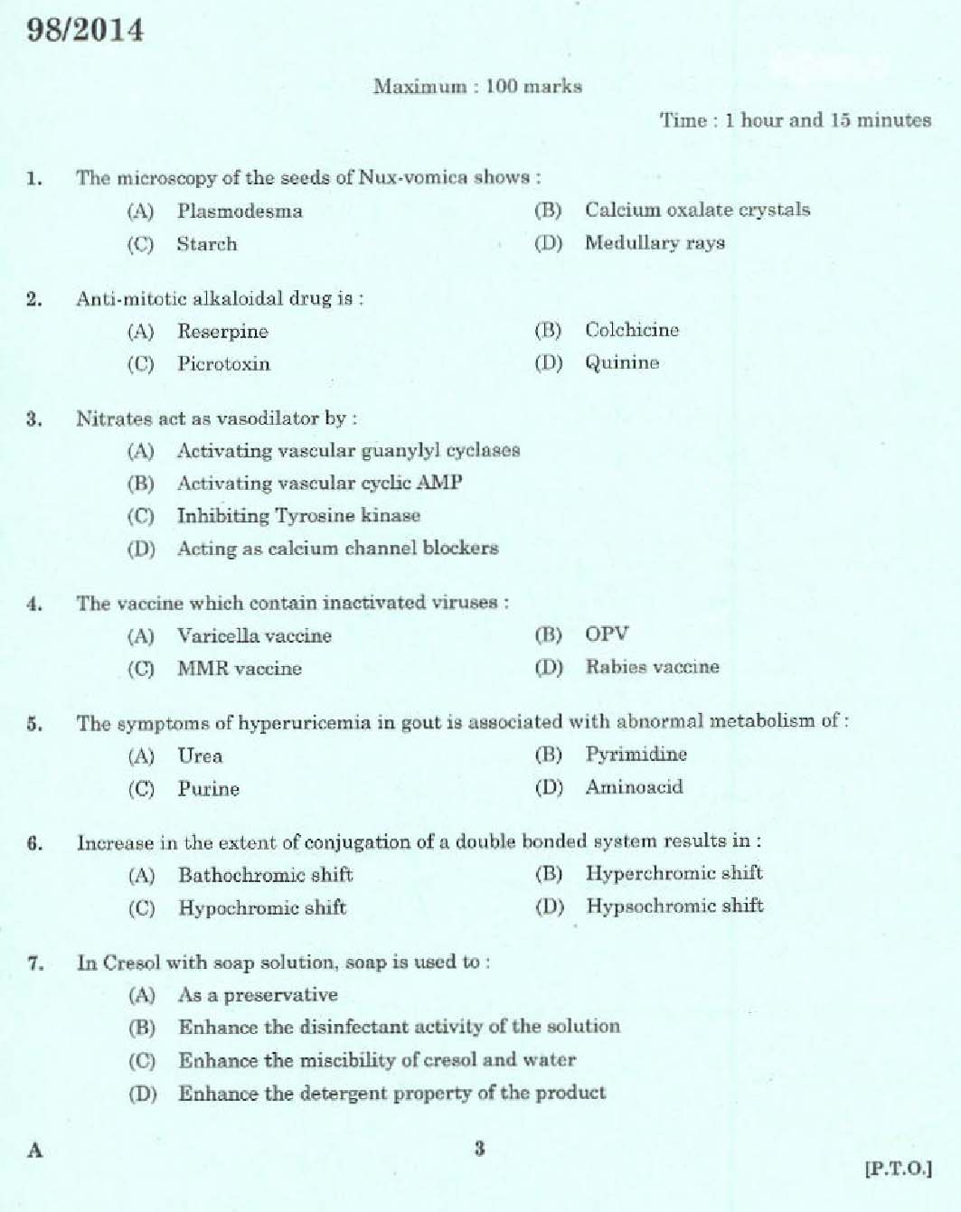 Kerala PSC Pharma Chemist Exam Code 982014 1