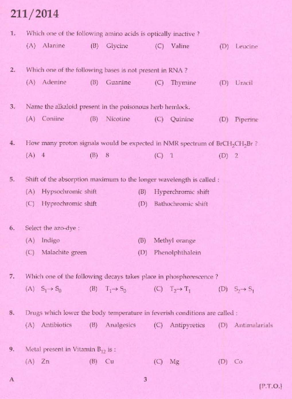 KPSC Assistant Chemist Exam 2014 Code 2112014 1