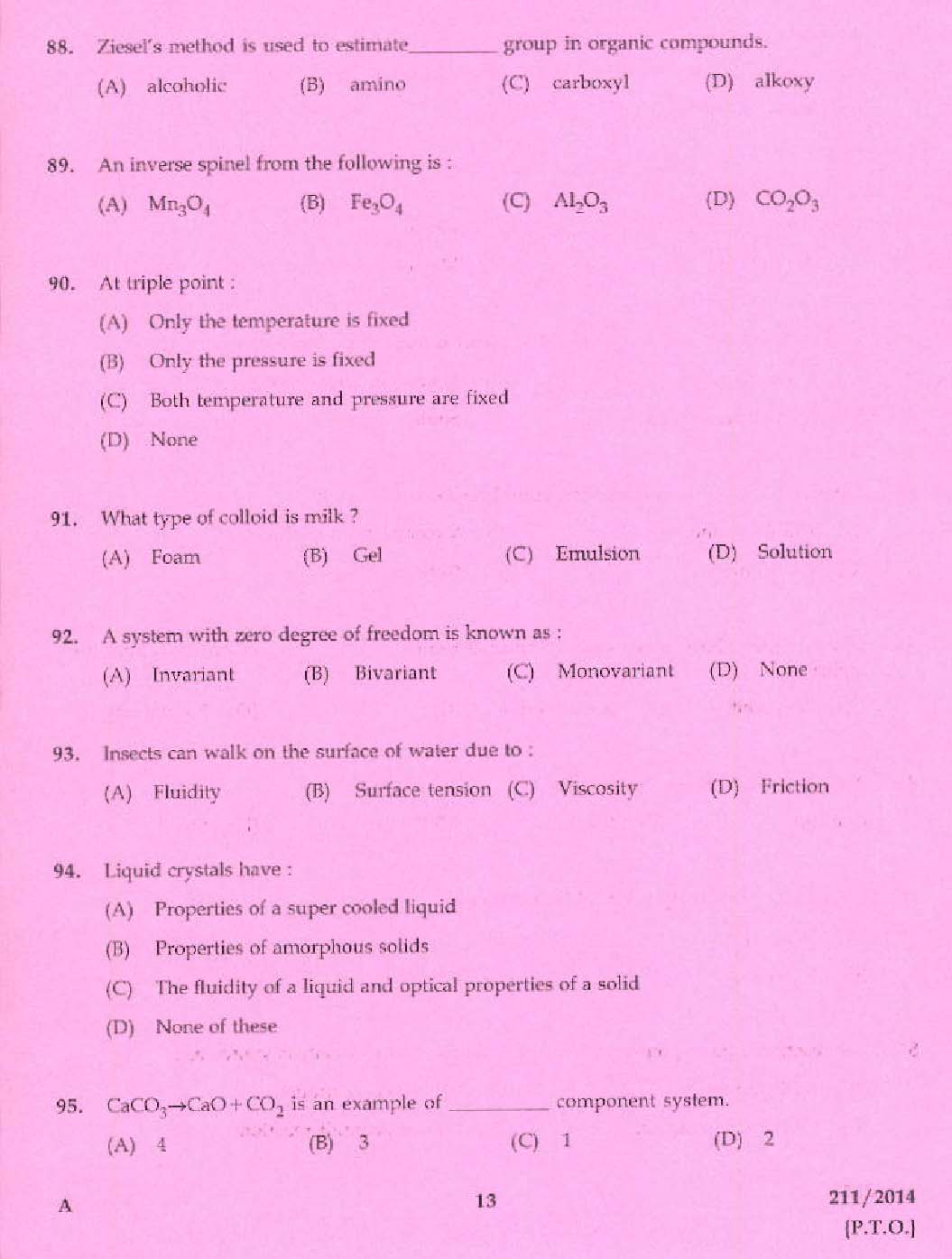 KPSC Assistant Chemist Exam 2014 Code 2112014 11