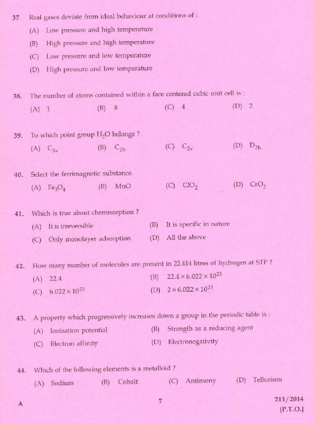 KPSC Assistant Chemist Exam 2014 Code 2112014 5