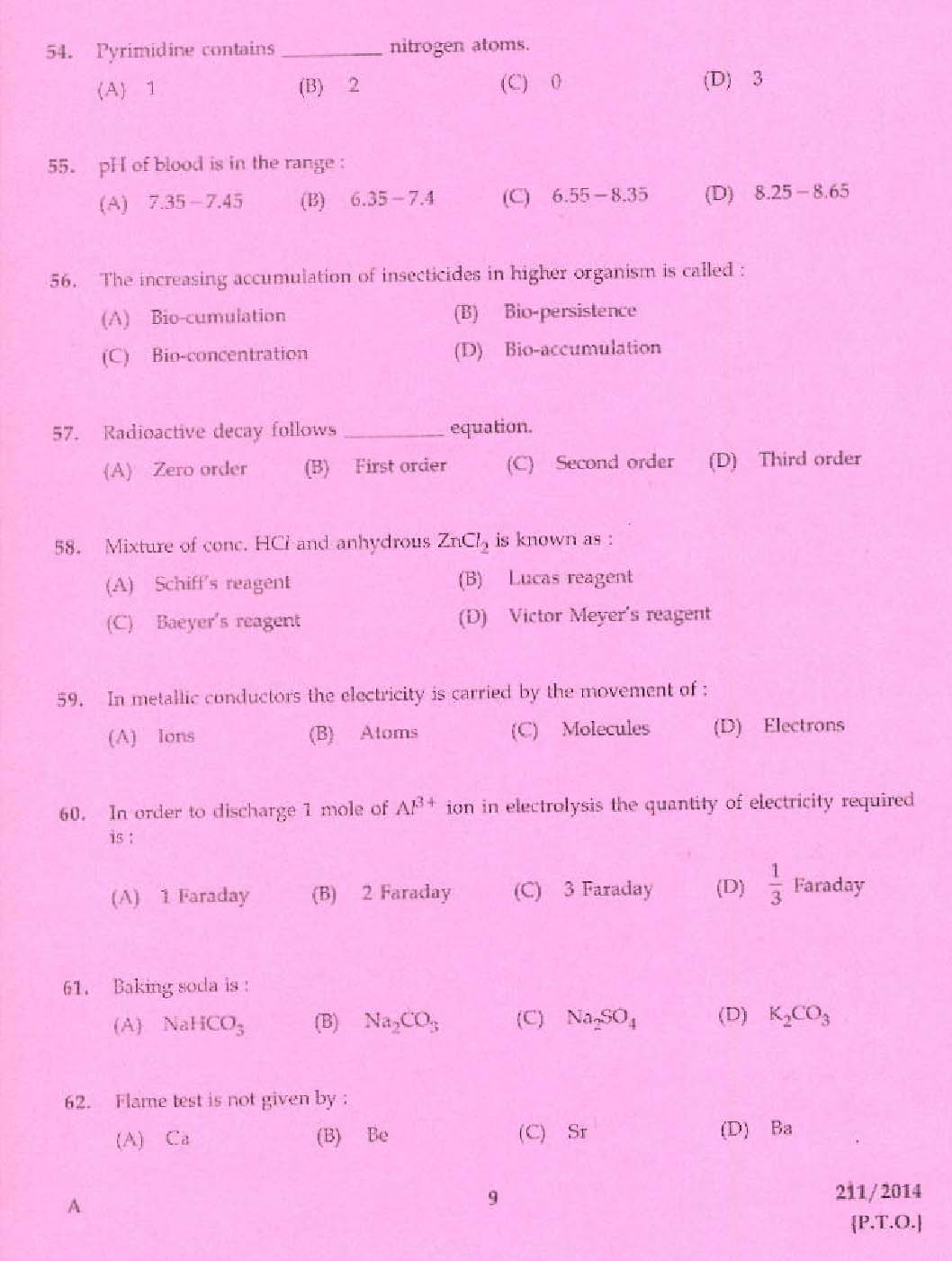 KPSC Assistant Chemist Exam 2014 Code 2112014 7