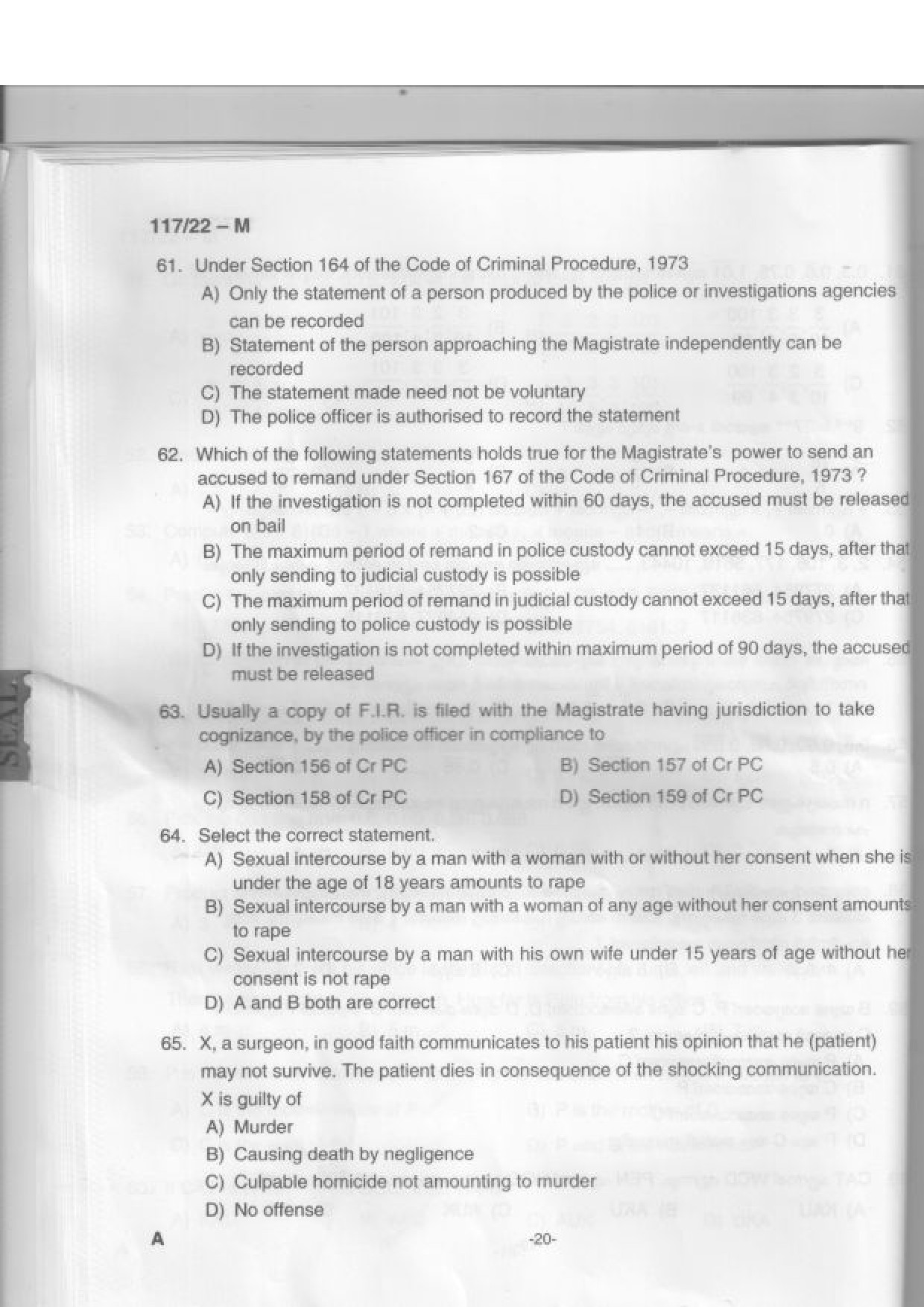 KPSC Sub Inspector of Police Malayalam Exam 2022 Code 1172022 M 19