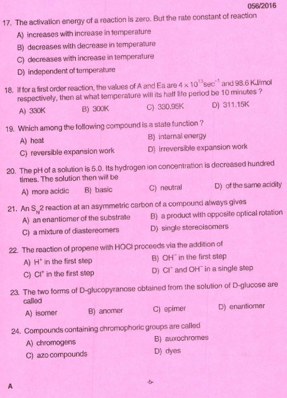 KPSC Research Assistant Chemistry Exam Question 0562016 3
