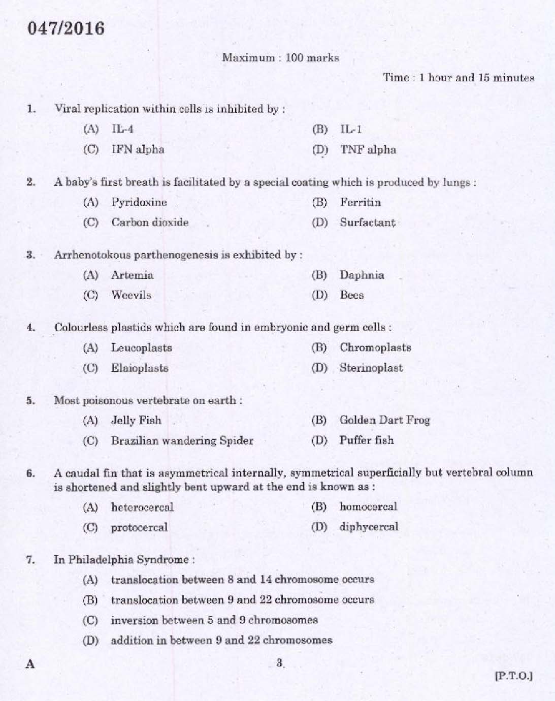 KPSC Research Assistant Zoology Exam Question 0472016 1