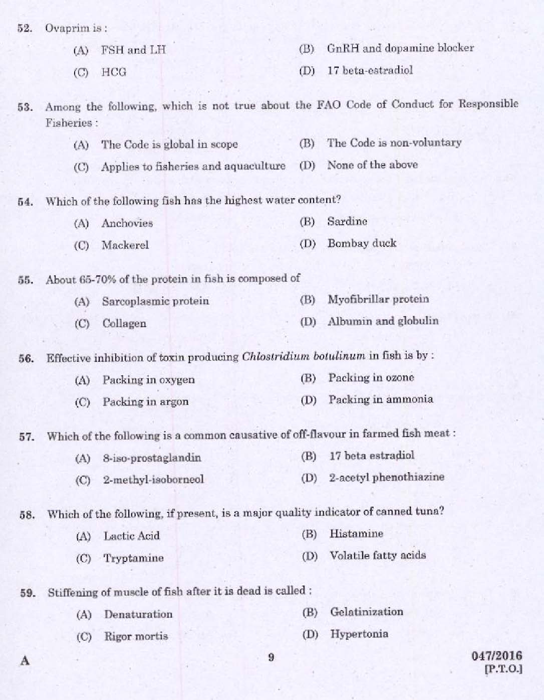 KPSC Research Assistant Zoology Exam Question 0472016 7