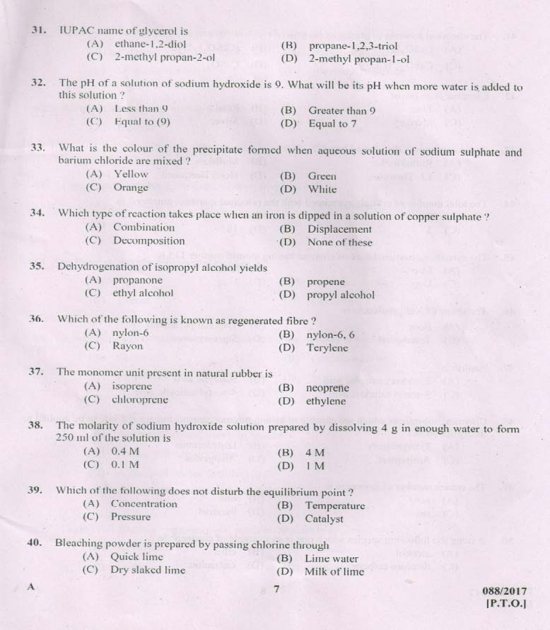 Kerala PSC Station Officer Exam Question Code 0882017 6