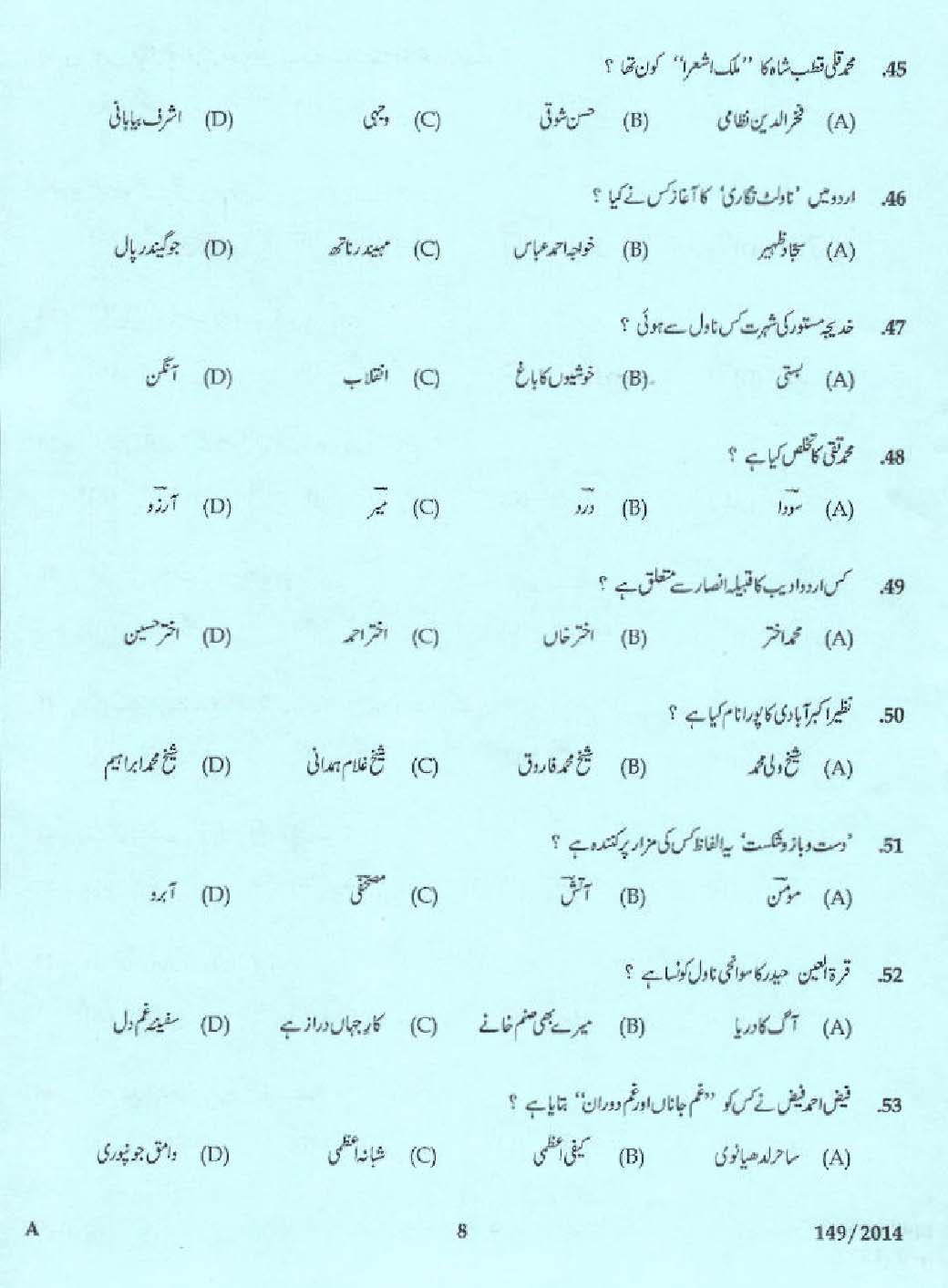 Kerala PSC Junior Language Teacher Urdu Question Code 1492014 6
