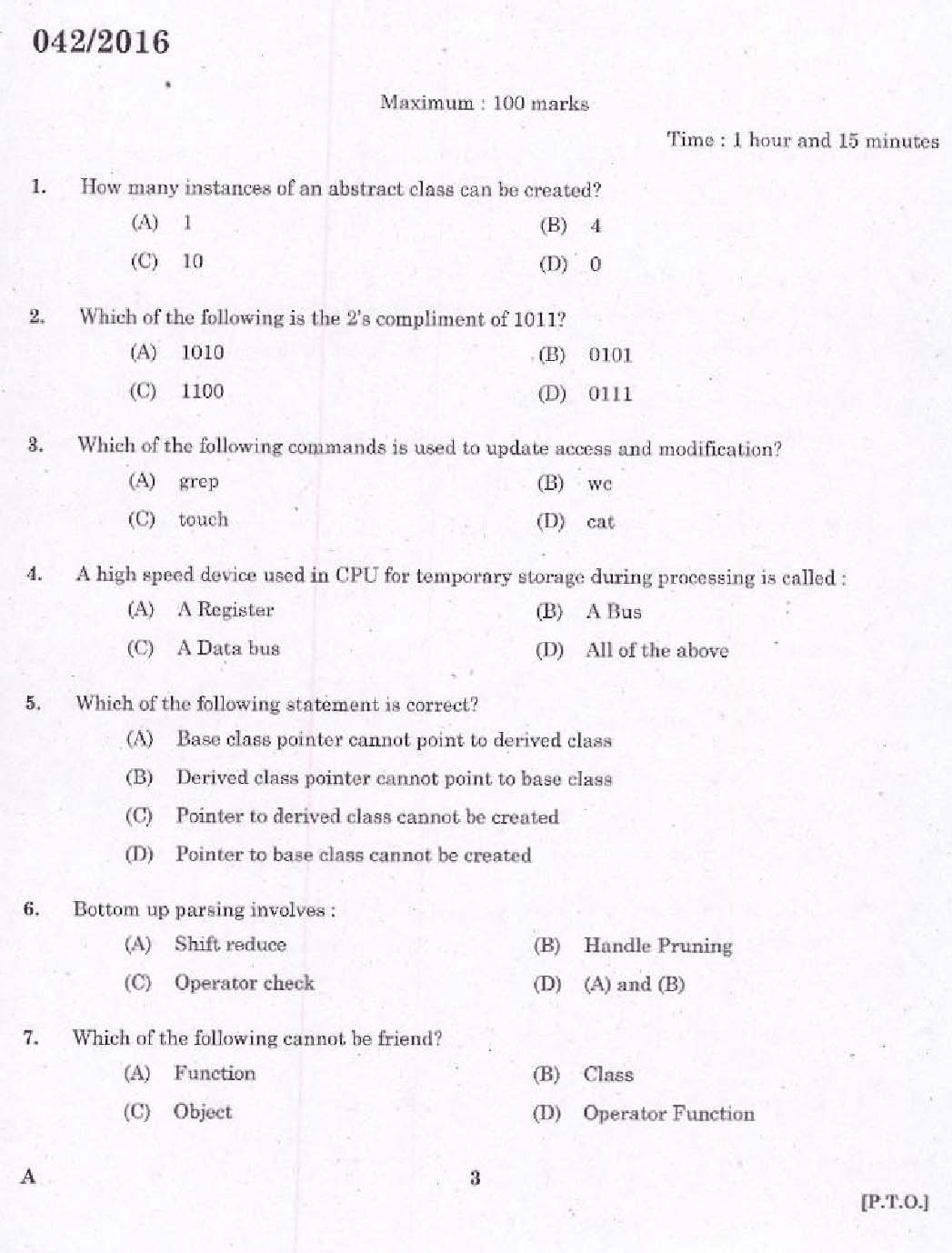 KPSC Tradesman Computer Exam 2016 Code 0422016 1