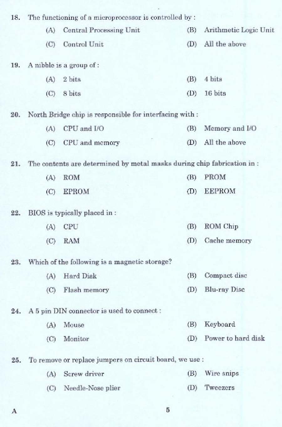 KPSC Tradesman Computer Hardware Maintenance Exam 2014 Code 1702014 3
