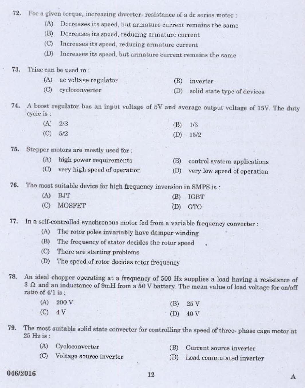 Kerala PSC Vocational Teacher Exam Question Code 462016 10