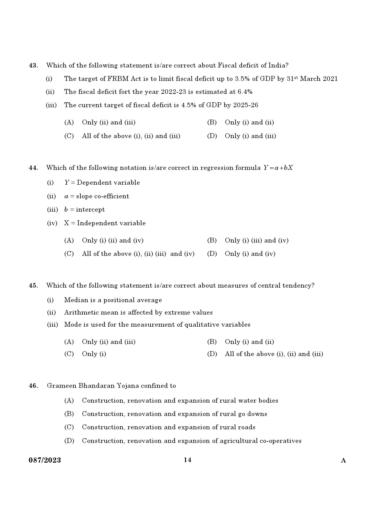 KPSC Non Vocational Teacher Junior Economics Exam 2023 Code 0872023 12