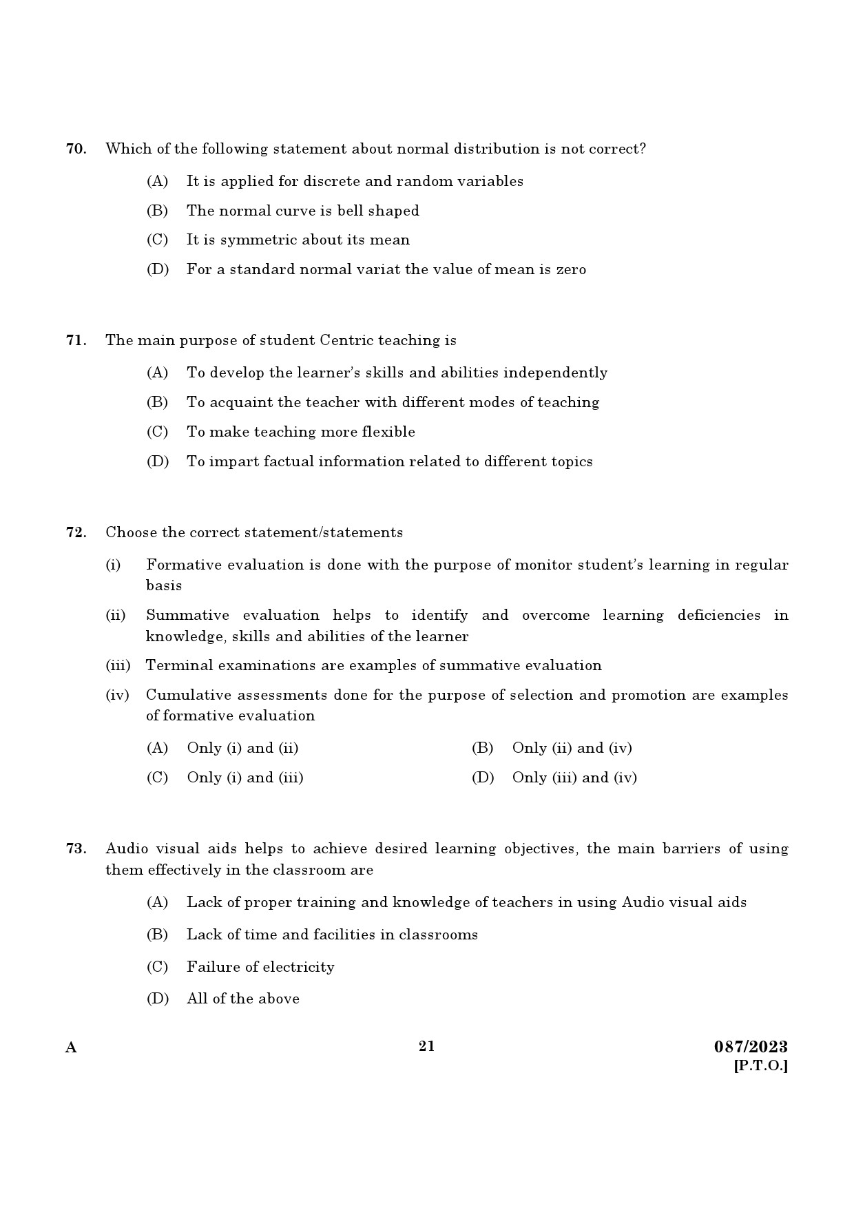 KPSC Non Vocational Teacher Junior Economics Exam 2023 Code 0872023 19