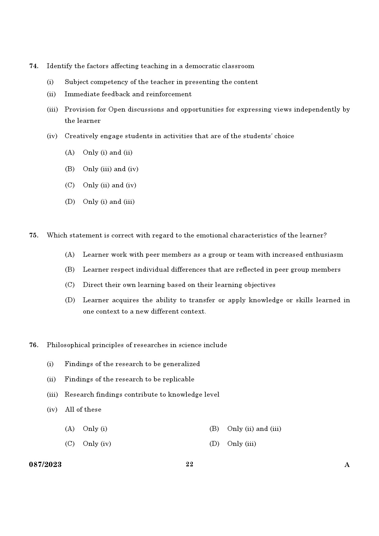 KPSC Non Vocational Teacher Junior Economics Exam 2023 Code 0872023 20