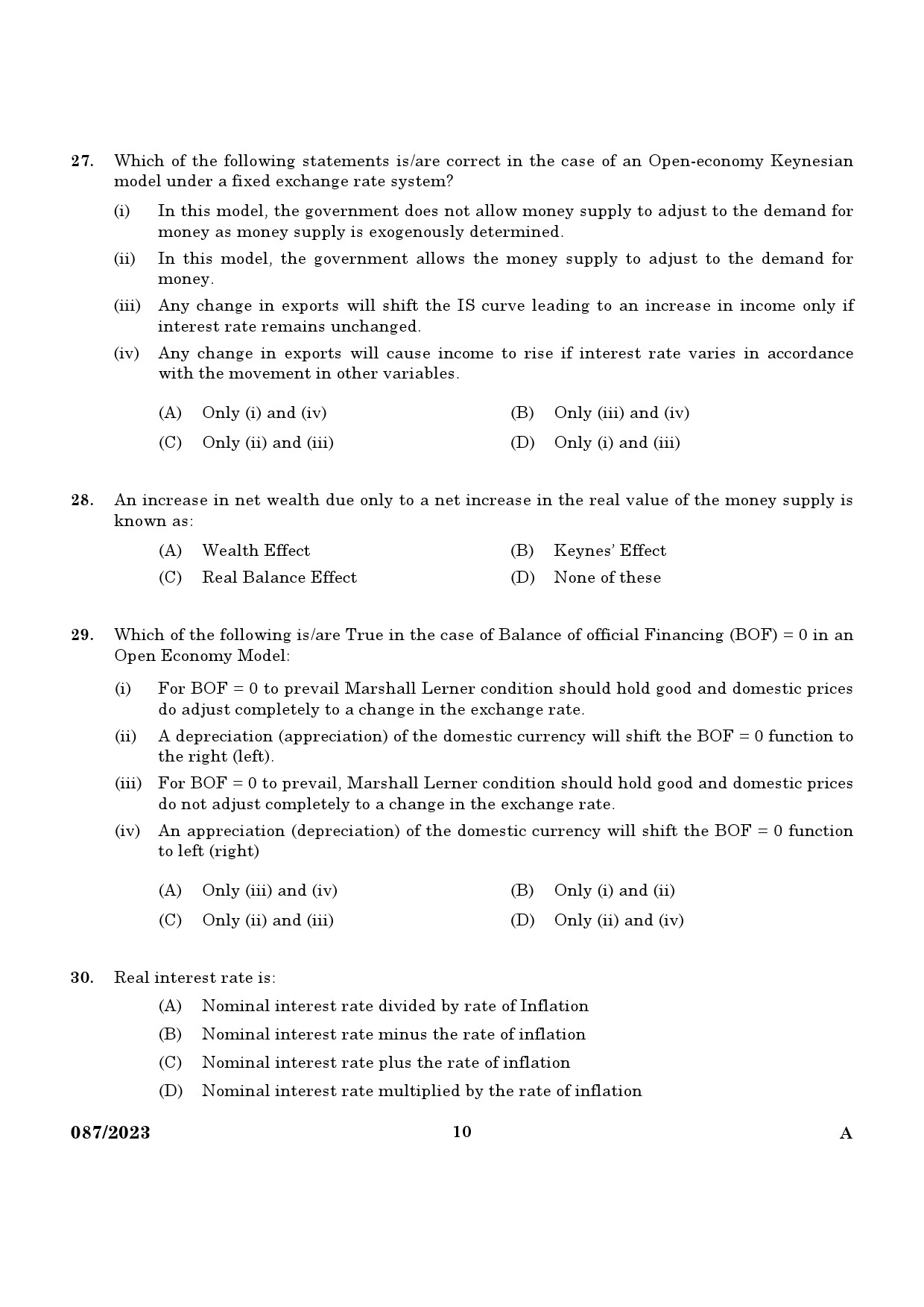 KPSC Non Vocational Teacher Junior Economics Exam 2023 Code 0872023 8