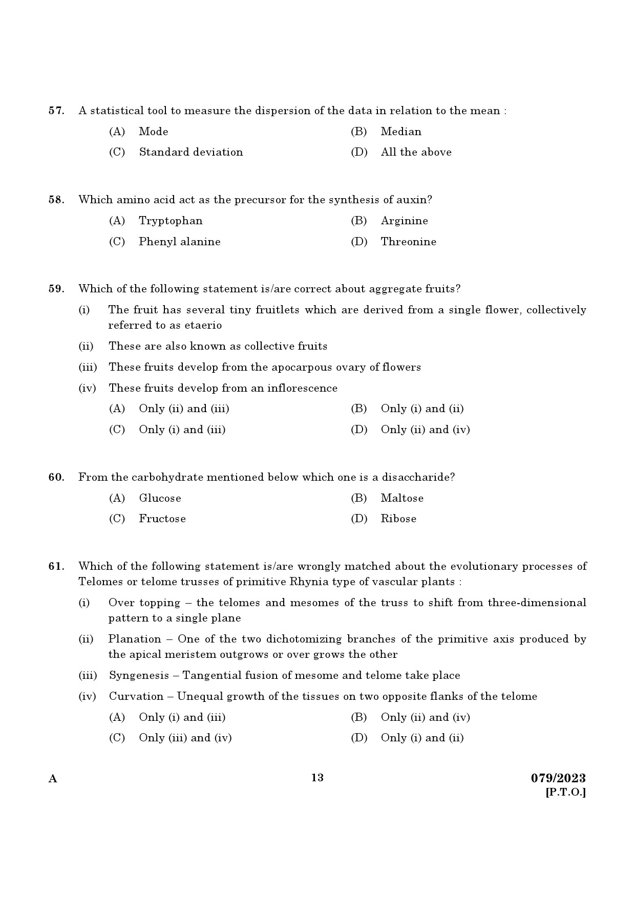 KPSC Non Vocational Teacher Senior Biology Exam 2023 Code 0792023 11