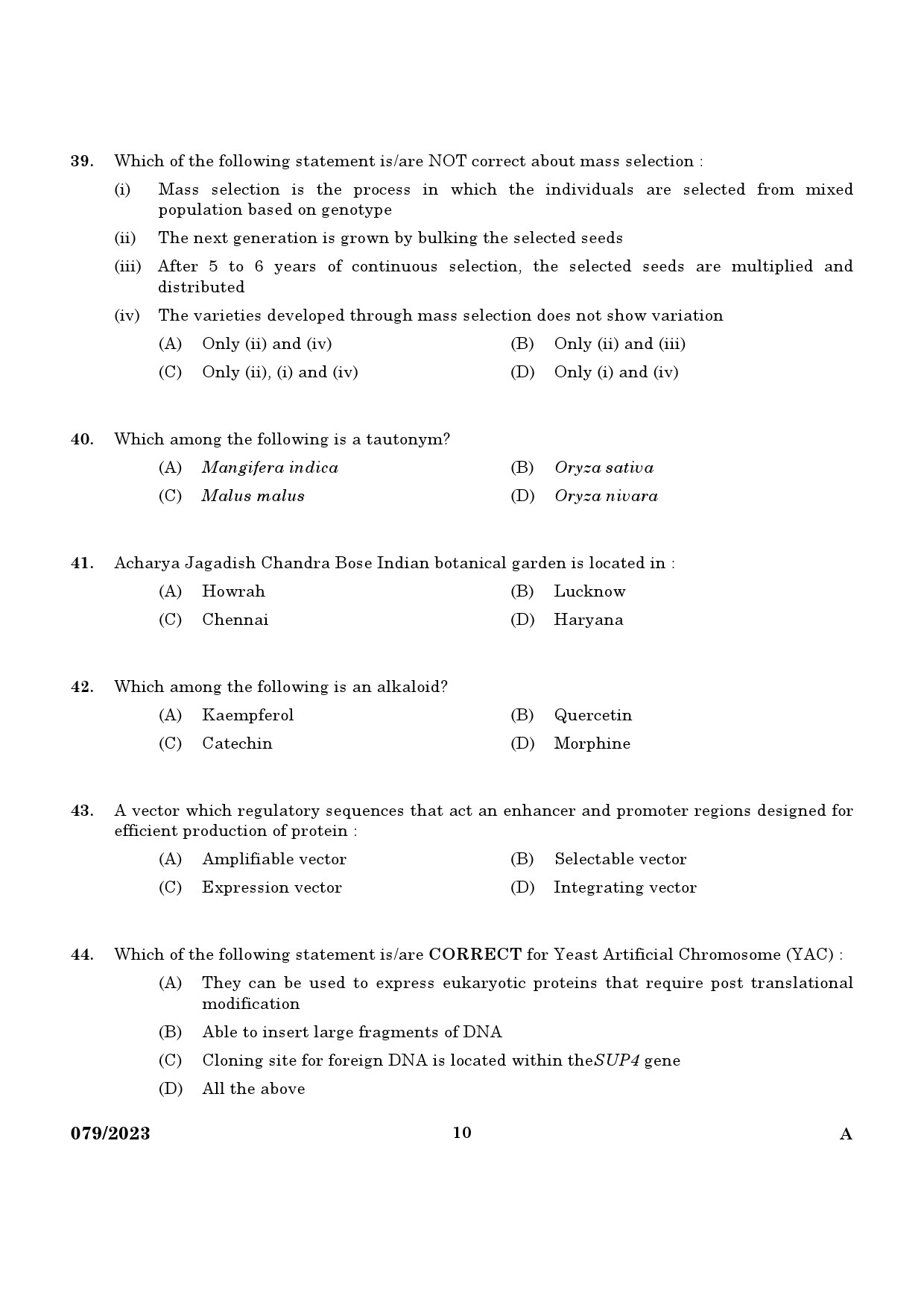 KPSC Non Vocational Teacher Senior Biology Exam 2023 Code 0792023 8