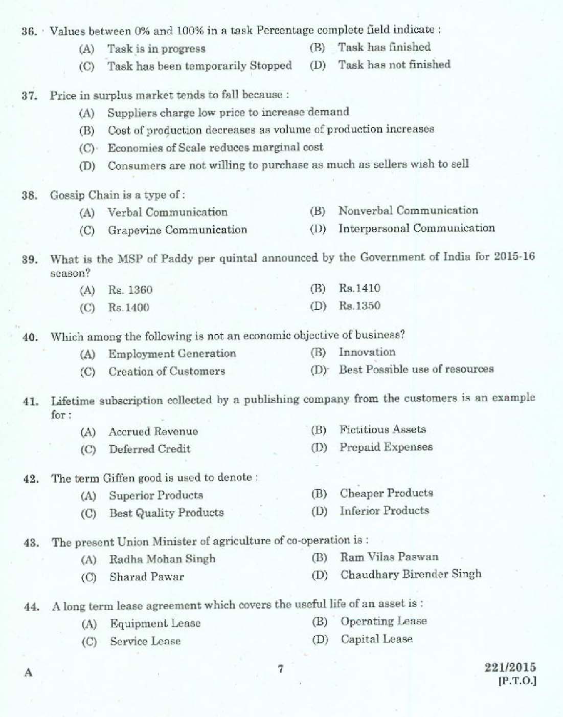 KPSC Vocational Teacher Exam 2015 Code 2212015 5