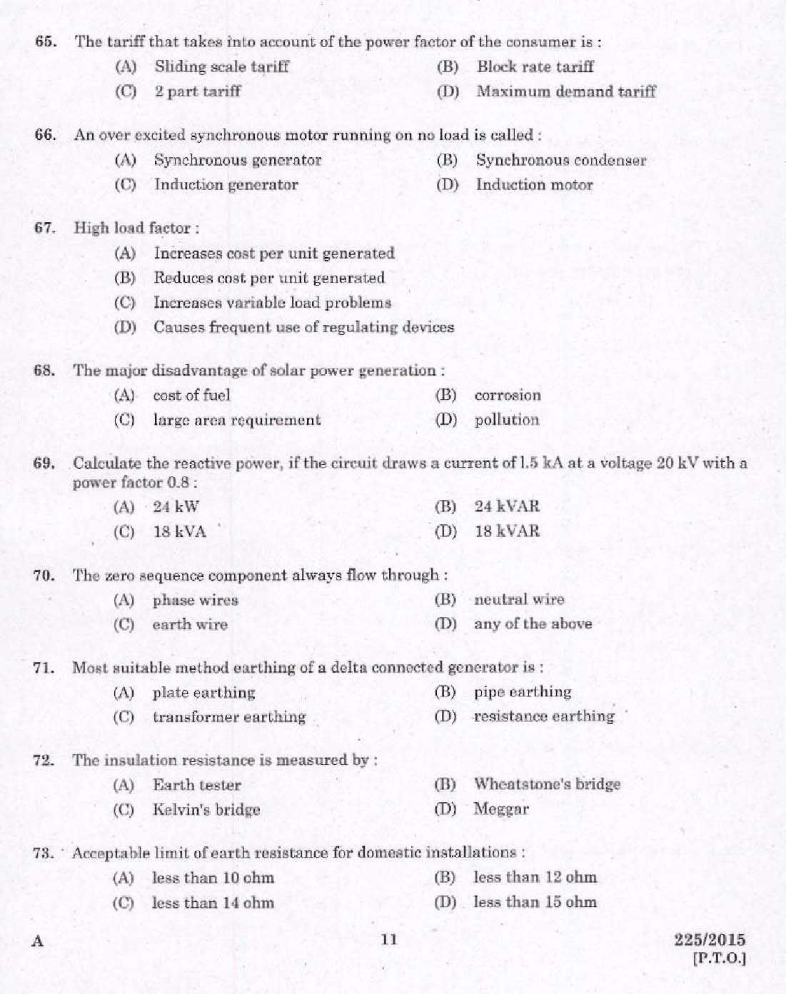 KPSC Vocational Teacher Exam 2015 Code 2252015 9