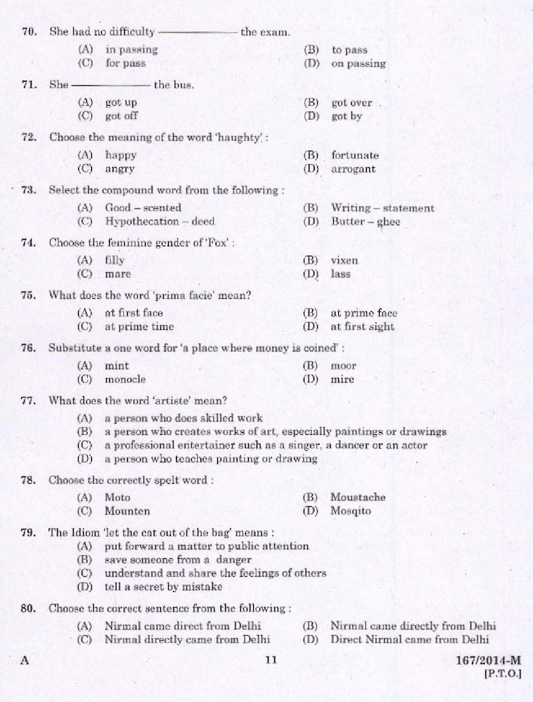 KPSC Male Warder Exam 2014 Code 1672014 9