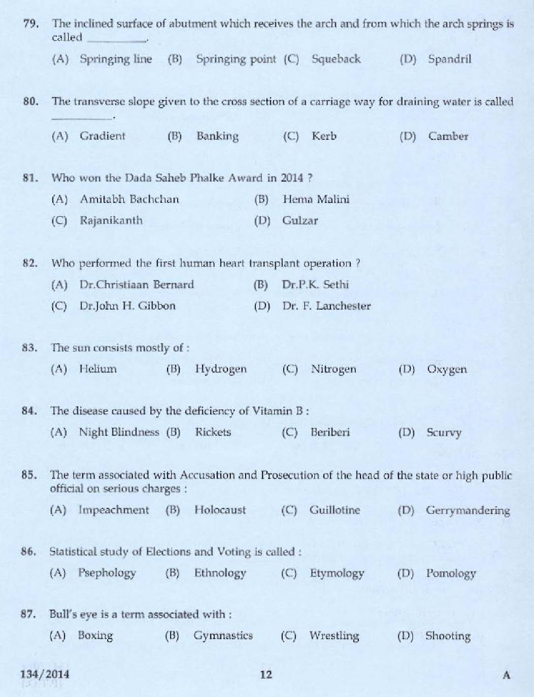 Kerala PSC Work Superintendent Exam Code 1342014 10