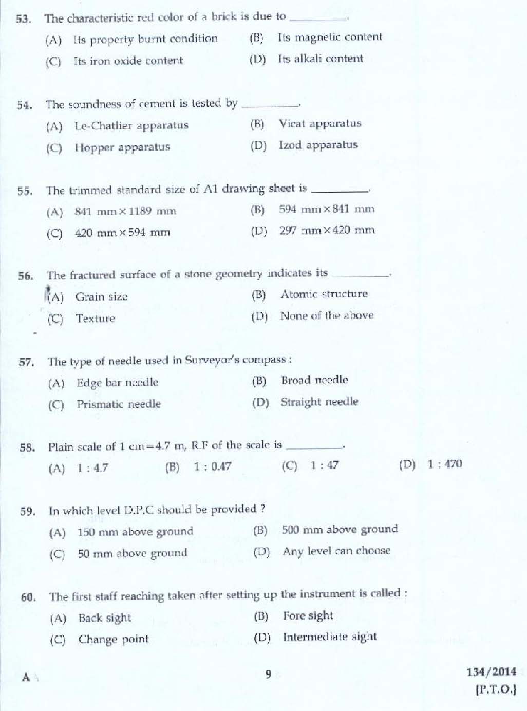 Kerala PSC Work Superintendent Exam Code 1342014 7