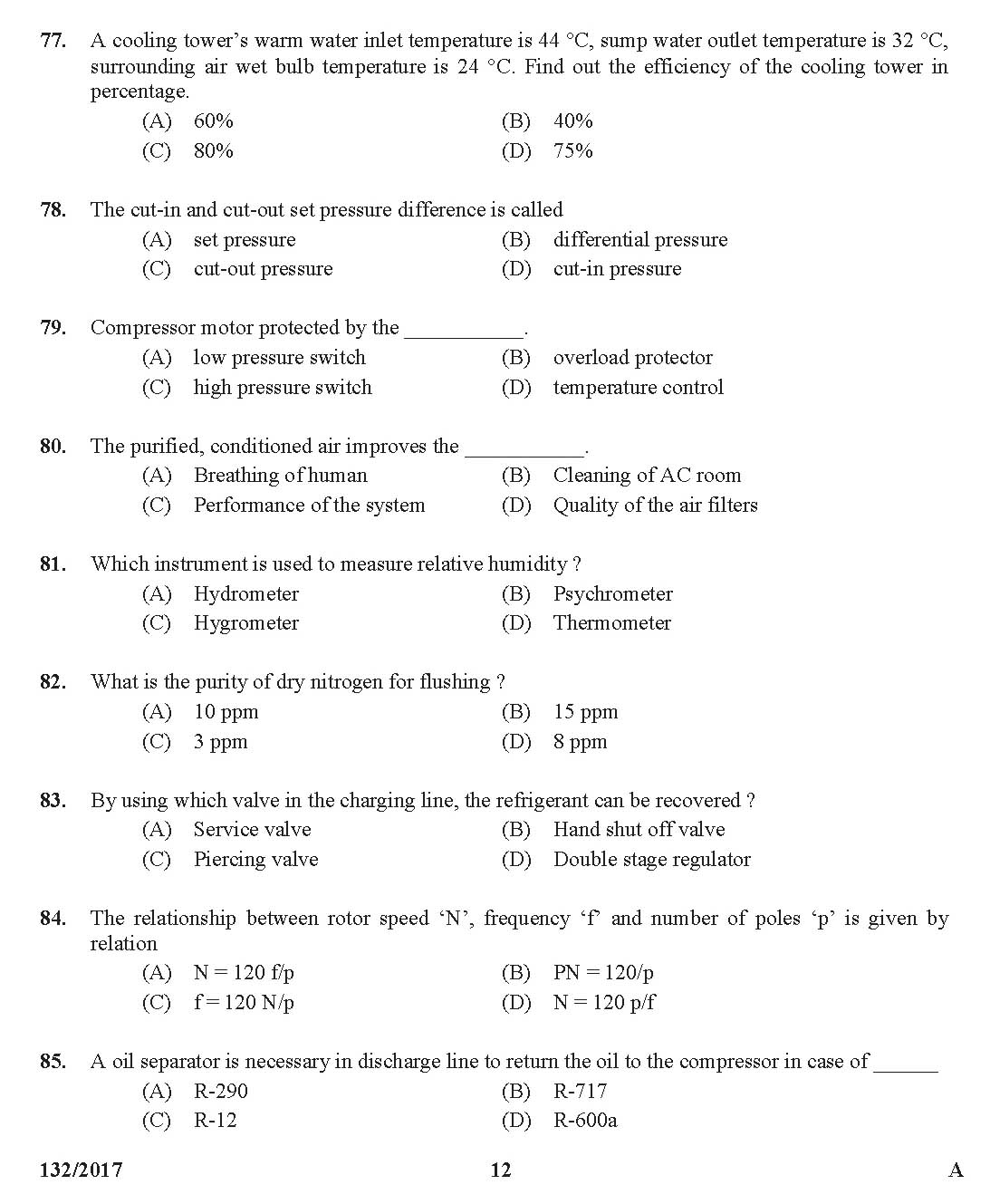 Kerala PSC AC Mechanic Exam Question Code 1322017 11