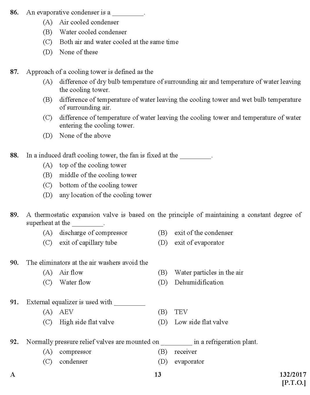 Kerala PSC AC Mechanic Exam Question Code 1322017 12