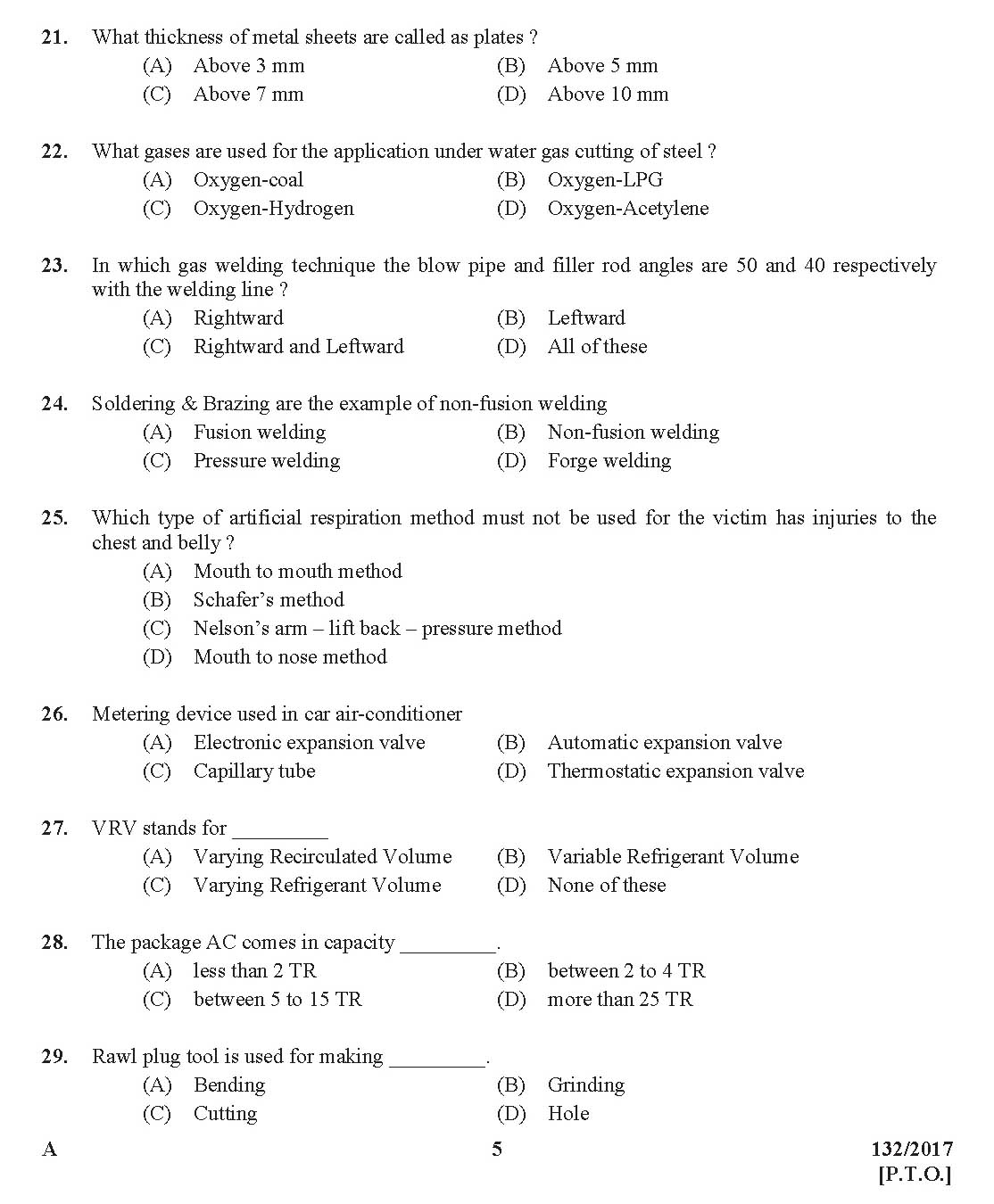 Kerala PSC AC Mechanic Exam Question Code 1322017 4