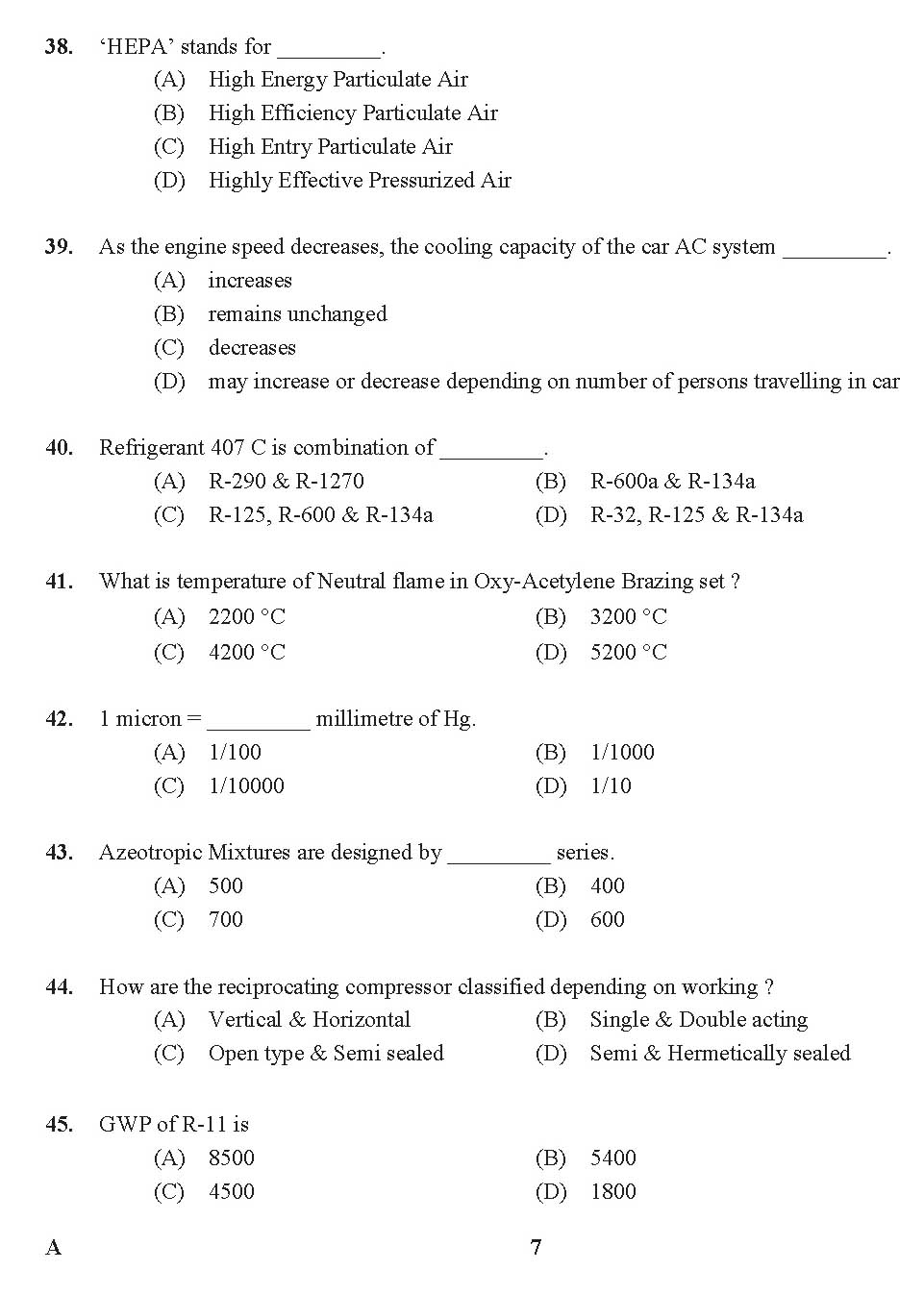 Kerala PSC AC Mechanic Exam Question Code 1322017 6