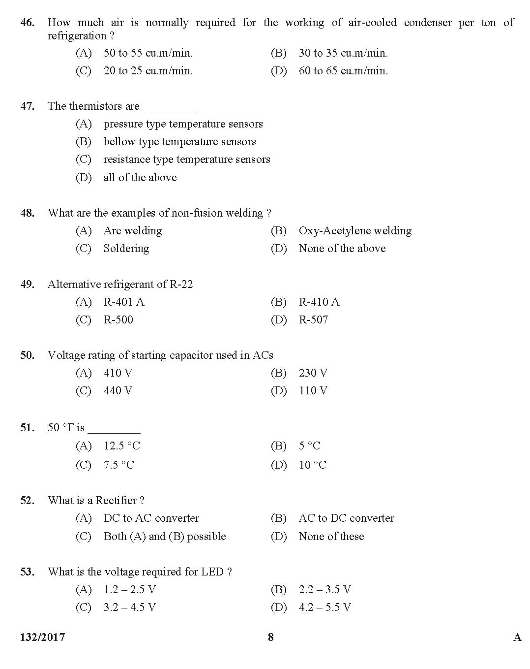 Kerala PSC AC Mechanic Exam Question Code 1322017 7