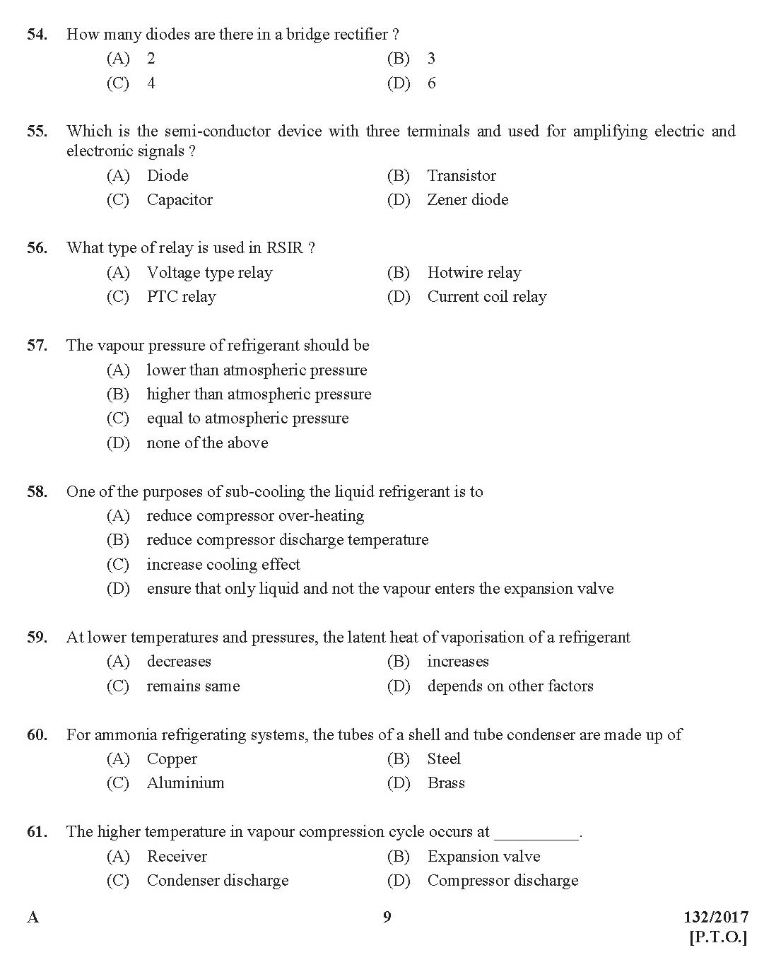 Kerala PSC AC Mechanic Exam Question Code 1322017 8