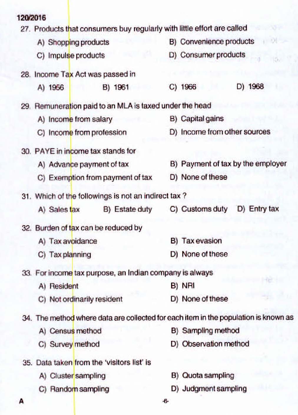 Kerala PSC Accountant Grade III OMR Exam 2016 Question Paper Code 1202016 4