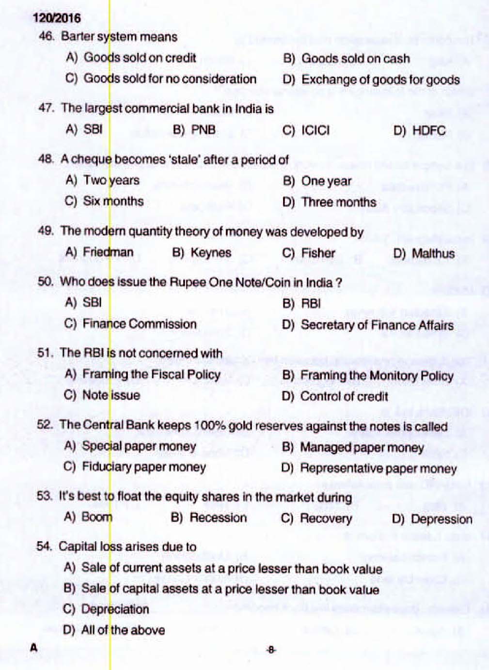 Kerala PSC Accountant Grade III OMR Exam 2016 Question Paper Code 1202016 6