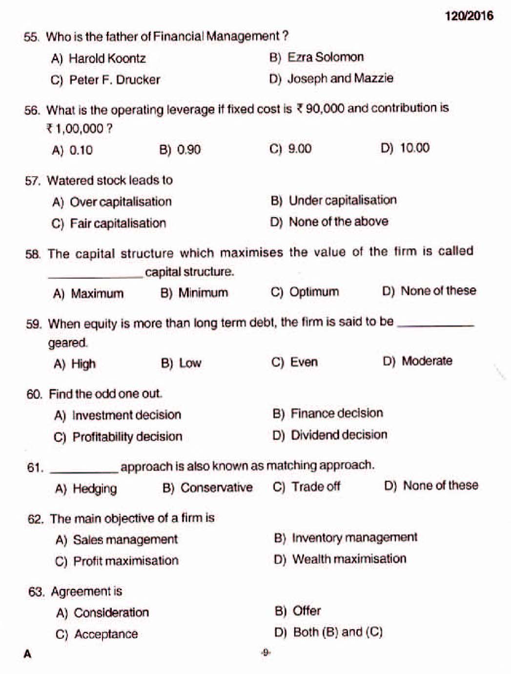 Kerala PSC Accountant Grade III OMR Exam 2016 Question Paper Code 1202016 7