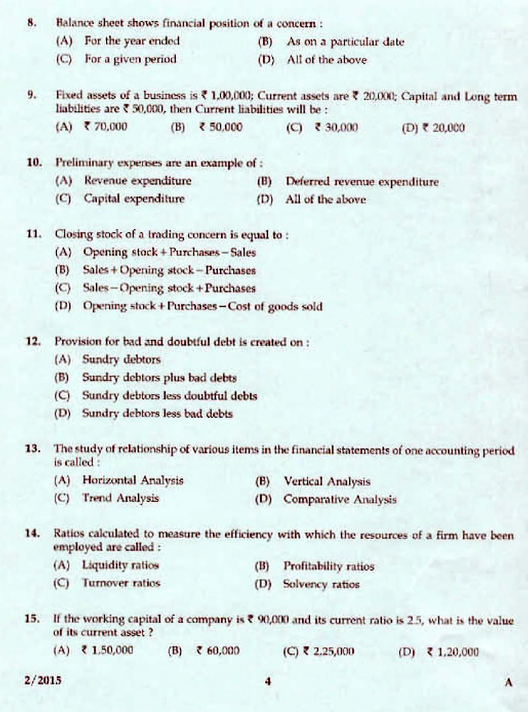 Kerala PSC Accounts Officer OMR Exam 2015 Question Paper Code 22015 2