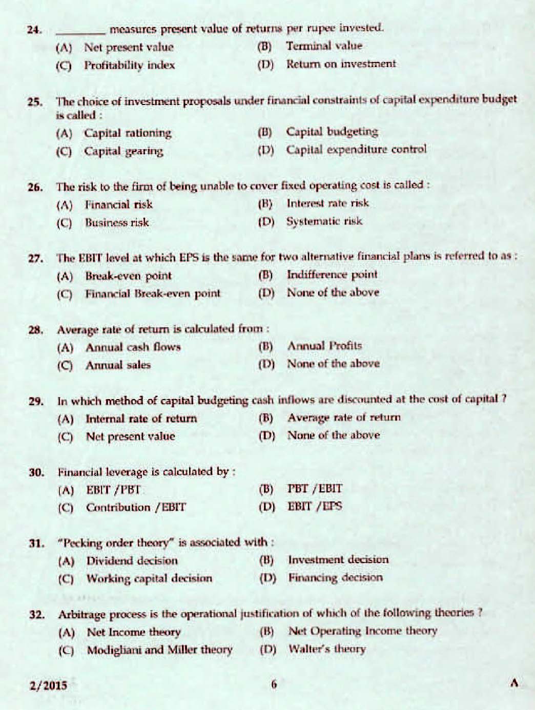 Kerala PSC Accounts Officer OMR Exam 2015 Question Paper Code 22015 4