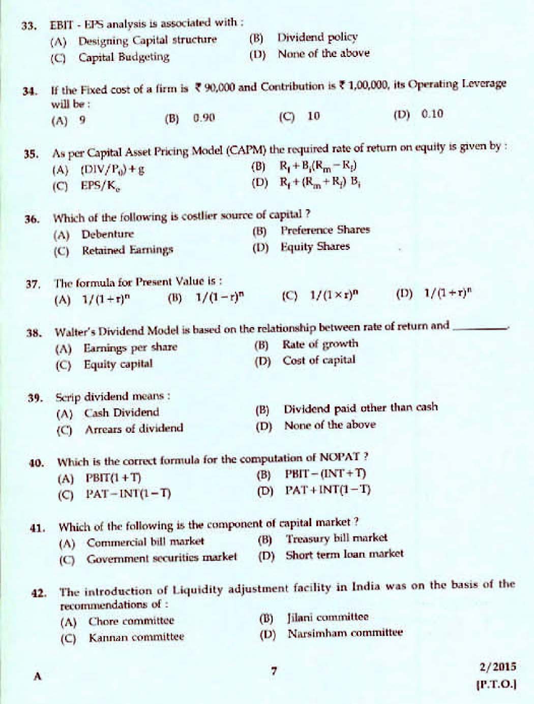 Kerala PSC Accounts Officer OMR Exam 2015 Question Paper Code 22015 5