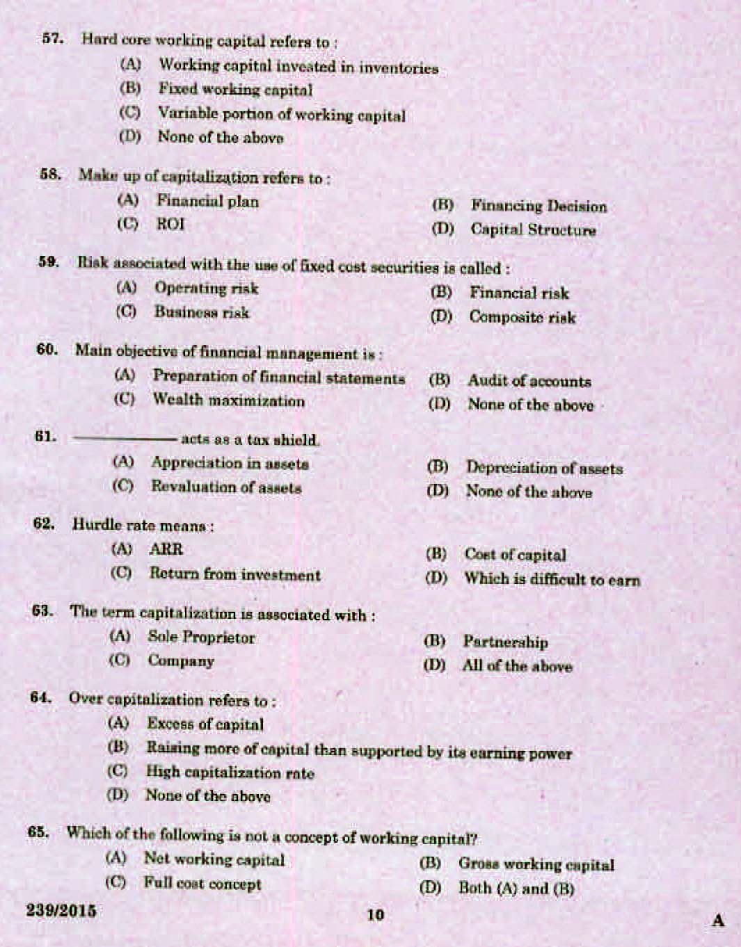 Kerala PSC Accounts Officer OMR Exam 2015 Question Paper Code 2392015 8