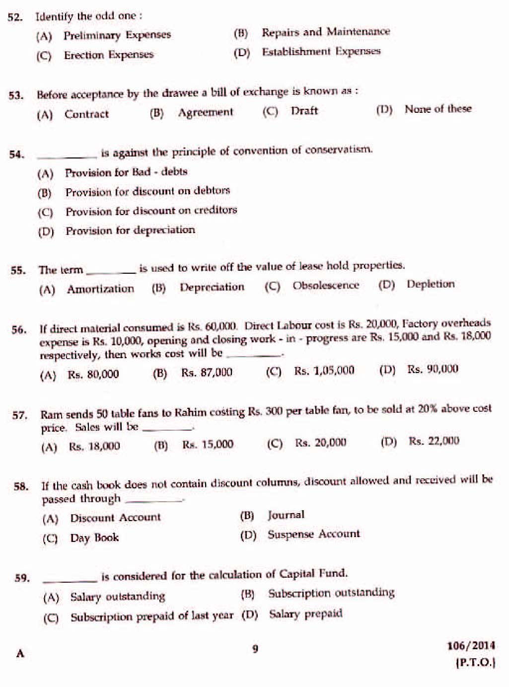 Kerala PSC Divisional Accountant OMR Exam 2014 Question Paper Code 1062014 7