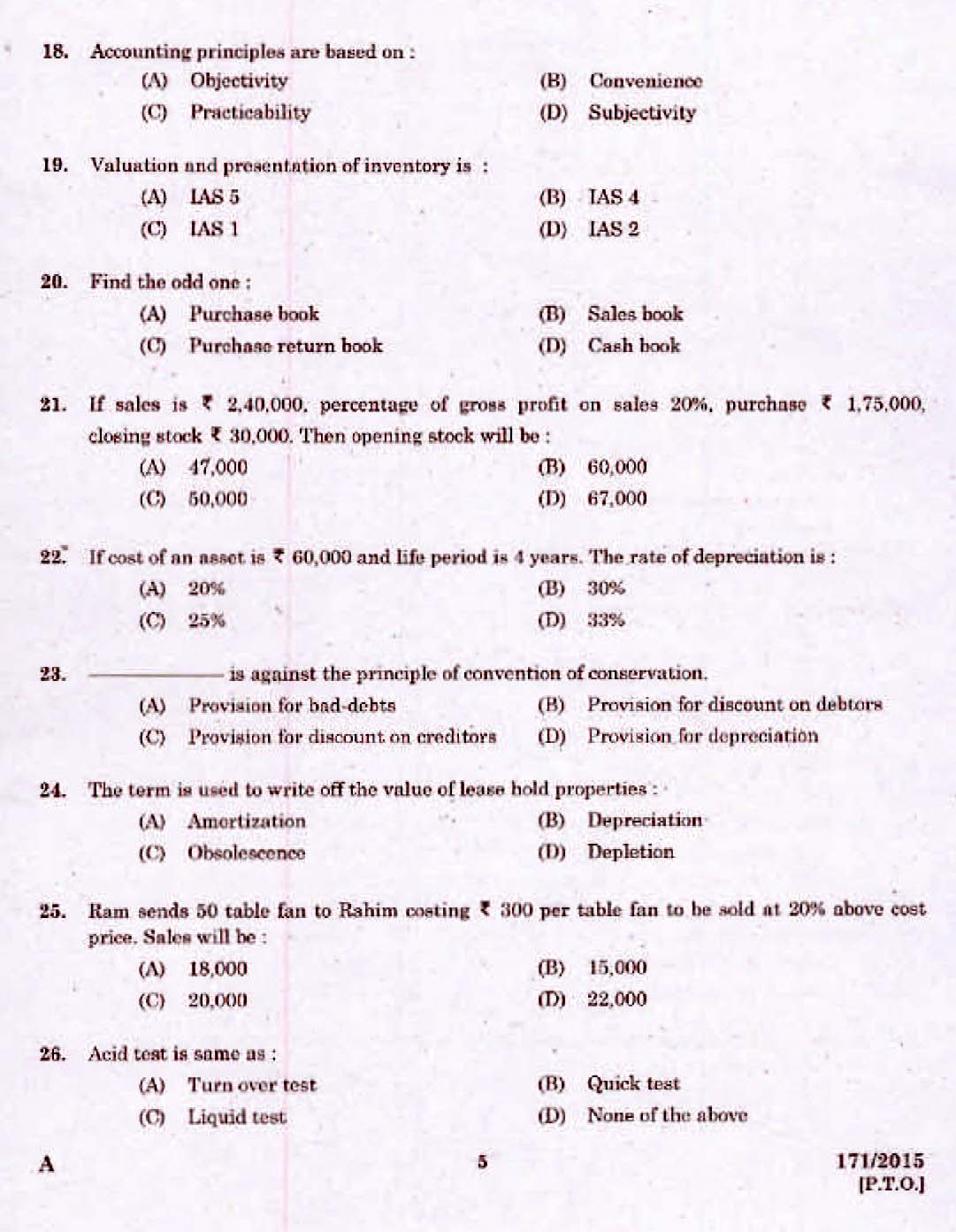 Kerala PSC Lower Division Accountant OMR Exam 2015 Question Paper Code 1712015 3