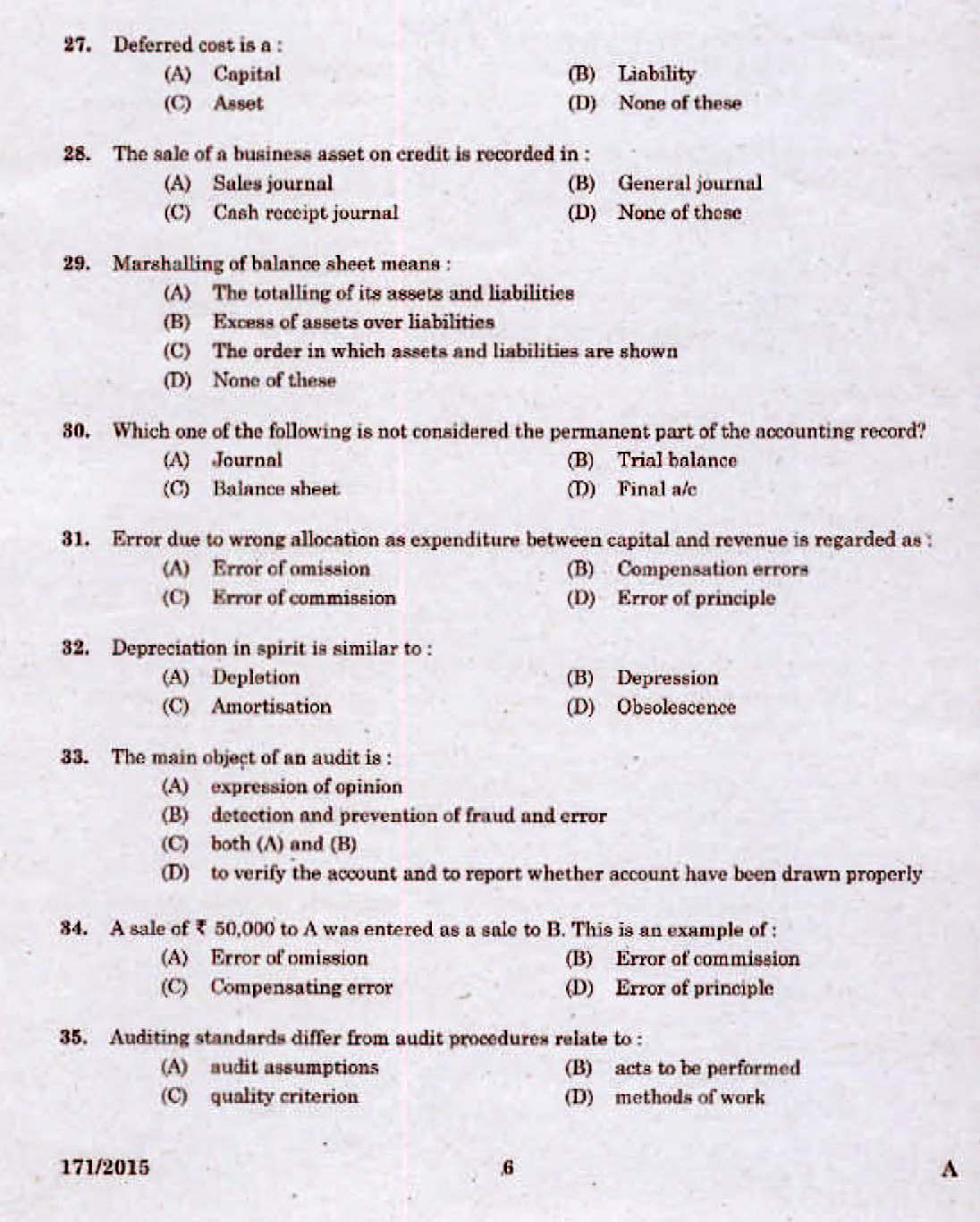 Kerala PSC Lower Division Accountant OMR Exam 2015 Question Paper Code 1712015 4