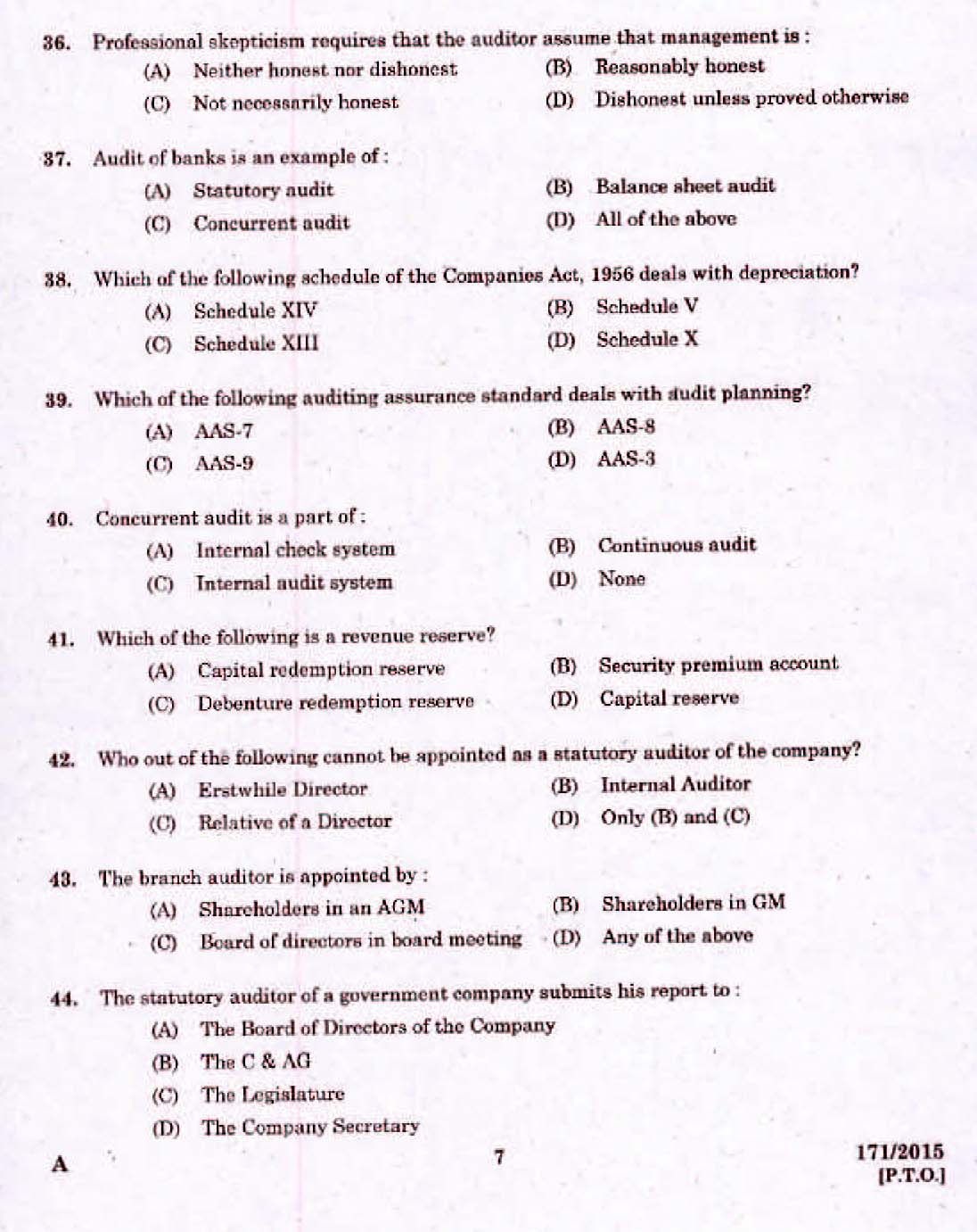 Kerala PSC Lower Division Accountant OMR Exam 2015 Question Paper Code 1712015 5