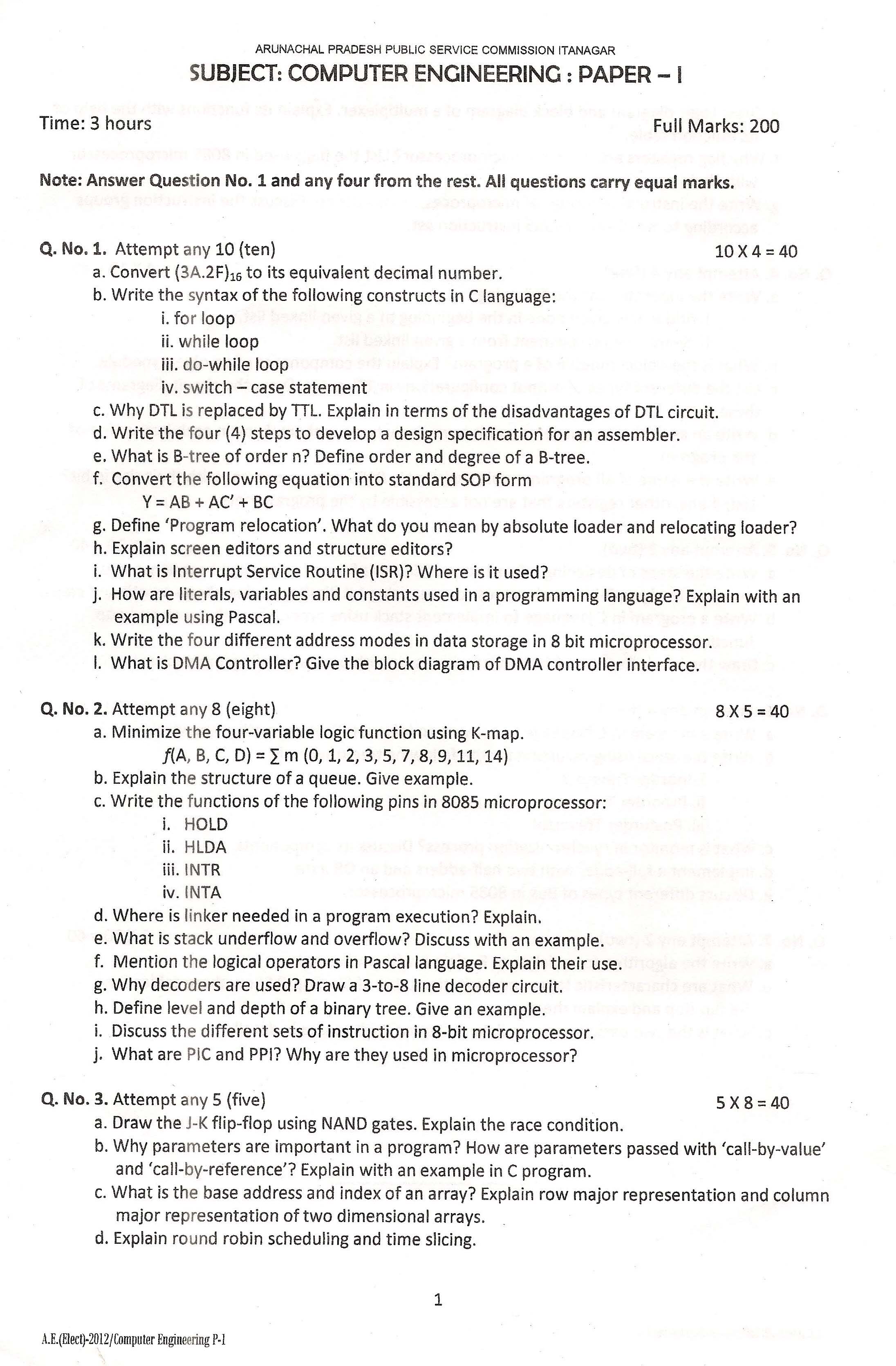 APPSC AE Electrical Computer Engineering Paper I 2012 1