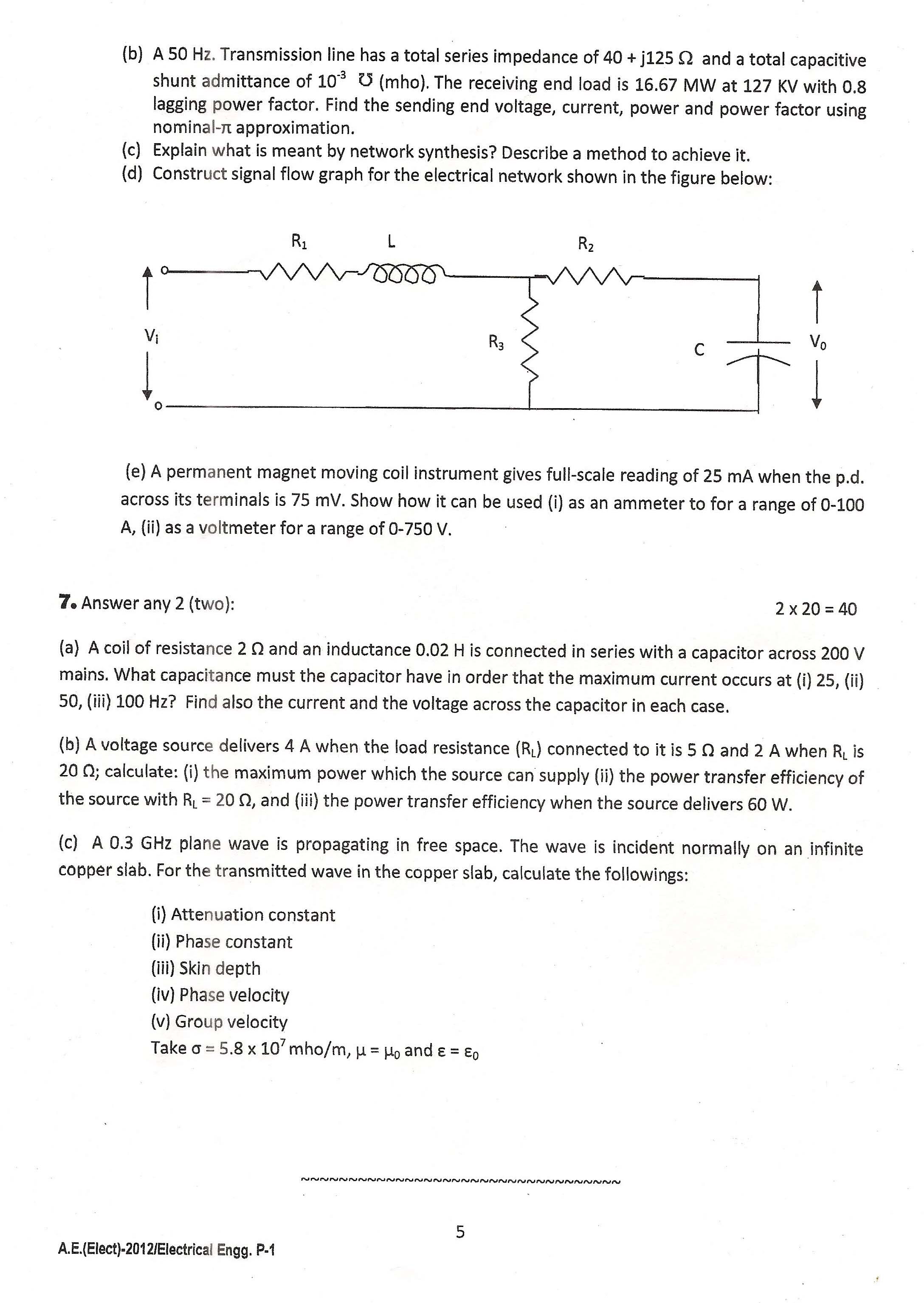 APPSC AE Electrical Exam 2012 Electrical Engineering Paper I 5