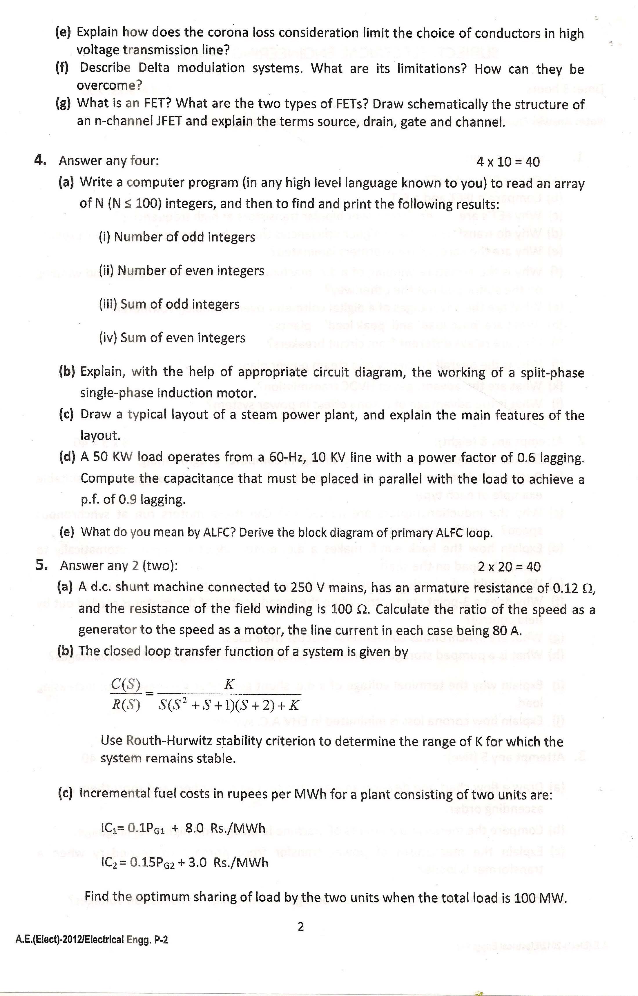 APPSC AE Electrical Exam 2012 Electrical Engineering Paper II 2