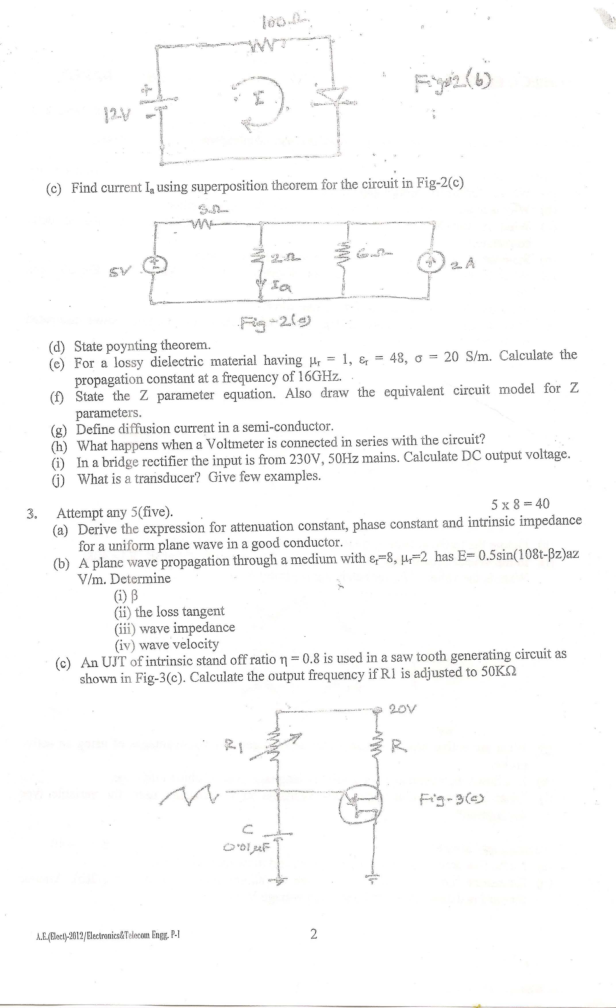 APPSC AE Electrical Exam 2012 Electronics and Telecommunication Paper I 2