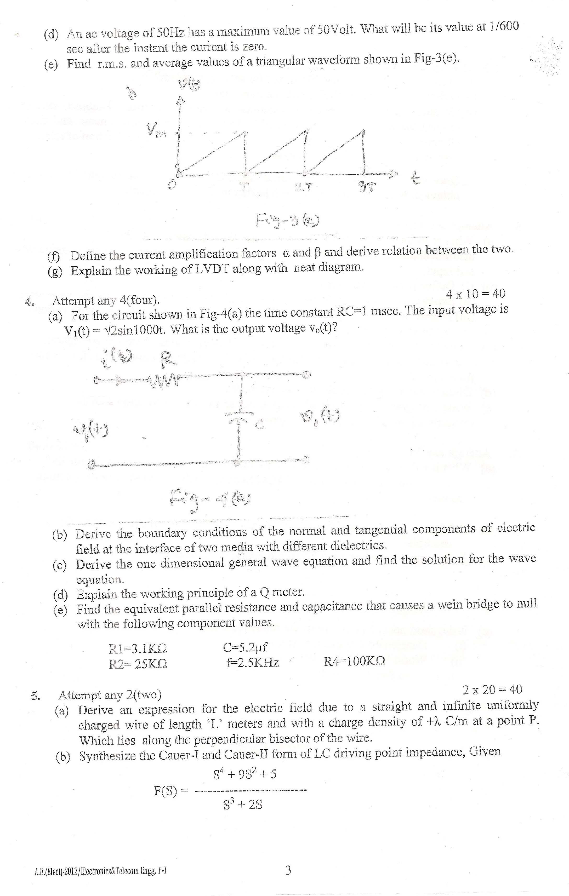 APPSC AE Electrical Exam 2012 Electronics and Telecommunication Paper I 3