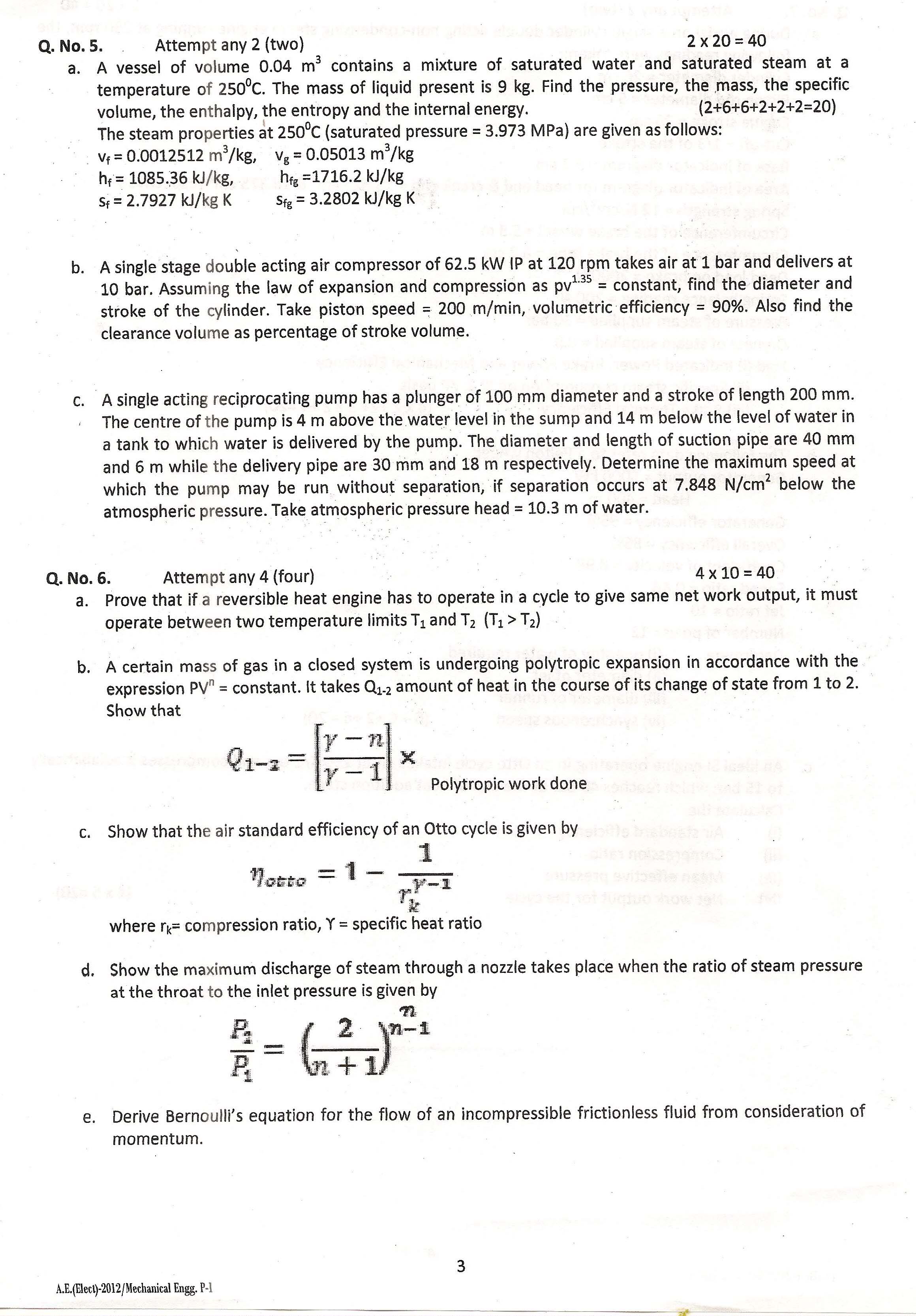 APPSC AE Electrical Exam 2012 Mechanical Engineering Paper I 3